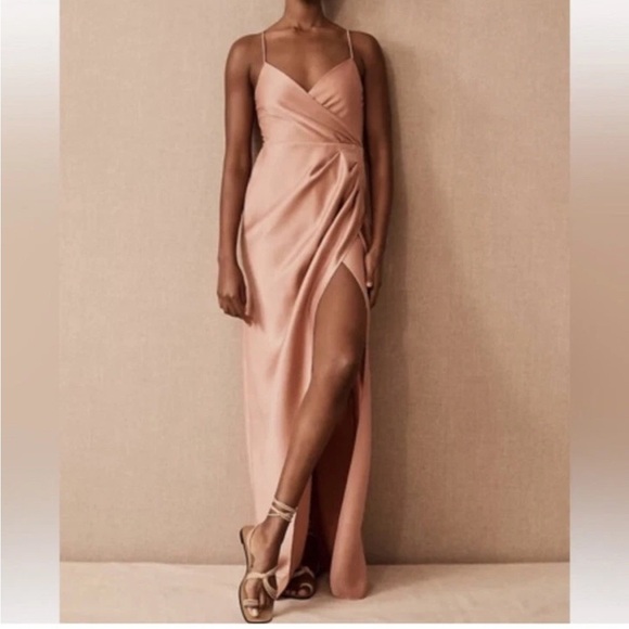 BHLDN Anthropologie Freya Satin Charmeuse Dress Gown Rose Champagne Size 6 NWT - Picture 16 of 16